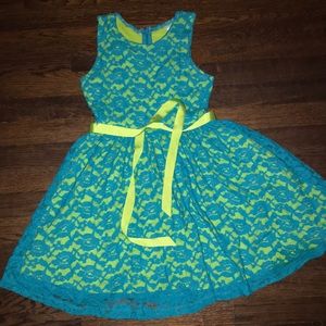 Teen dress size 10 green- blue lace with green liner